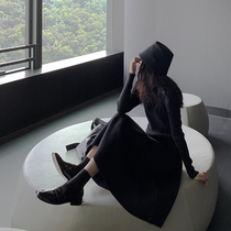 Red Hall bottom dress womens autumn and winter 2021 New knitted high collar skirt over knee sweater skirt long