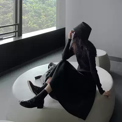 honrn guan take dress female autumn and winter 2021 nian new knitted turtleneck dress knee sweater dress in the long version