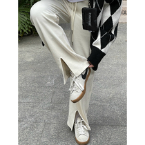 Red Hall wide leg pants women spring and autumn 2021 New High waist hanging casual pants thin loose straight pants