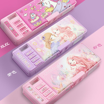 Stationery box multi-function high-tech cartoon double-sided double-open multi-function primary school student plastic magnetic buckle pencil case multi-layer