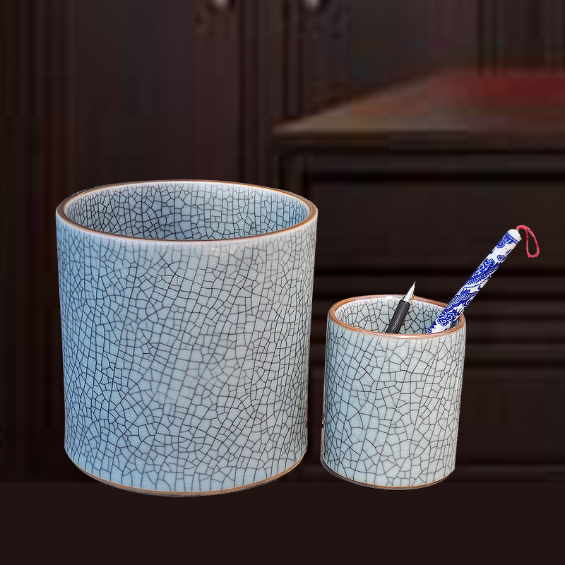 Jingdezhen Ceramic Wenfang Four Treasures Guan Jun Gao Kiln Cracking Glaze Pen Holder Study Room Tilting Hair Brush Extra Large