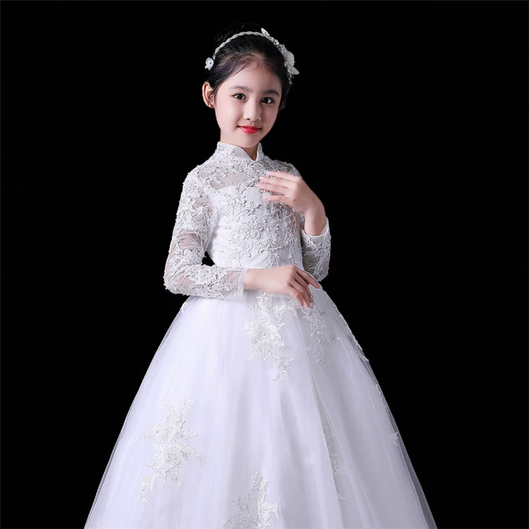 Cô gái biểu diễn piano công chúa váy trắng sinh nhật chủ nhà hoa cô gái trẻ em catwalk váy dài mùa đông bộ vest dự tiệc cho bé trai