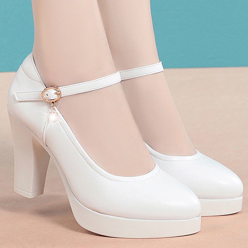 Interview High-Heeled White Single-Strap Performance-Specific Model Runway Show Cheongsam Shoes Leather Shoes Single Shoes Women's Shoes