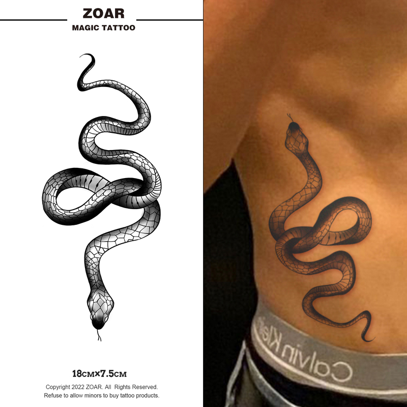 Snake Spirit Wraparound | Herbal Tattoo Stickers for Men and Women, Waist Line, Dark Style, Long-Lasting, Realistic, Non-Fading, Waterproof, Non-Reflective