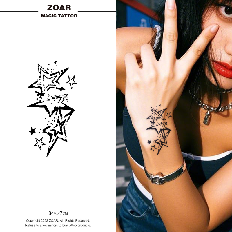 Five-Pointed Star |   Herbal Tattoo Stickers with Old Line Design, Broken Star Pattern, Suitable for Hot Girls, Waterproof and Rub-Resistant.