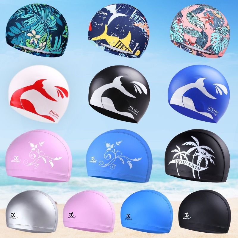 Swimming cap men and women increased waterproof ear silicone gel long hair adult children PU swimming cap No head color cloth cap