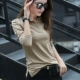 Đầm xuân hè thu đông phiên bản Hàn Quốc chất liệu cotton nguyên chất Slim T-shirt áo dài tay polo ve áo chuyên nghiệp màu rắn chạm đáy áo sơ mi nữ