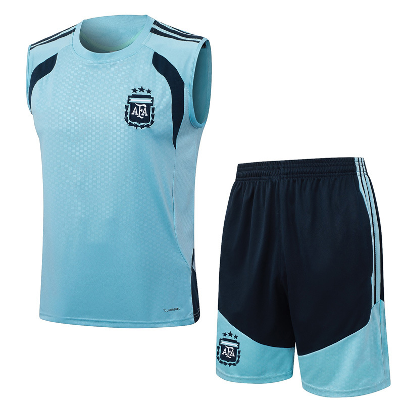 2627 Argentina Vest Football Uniform Sky Blue Training Suit Sleeveless Jersey Men's Fan Version Sports Shorts