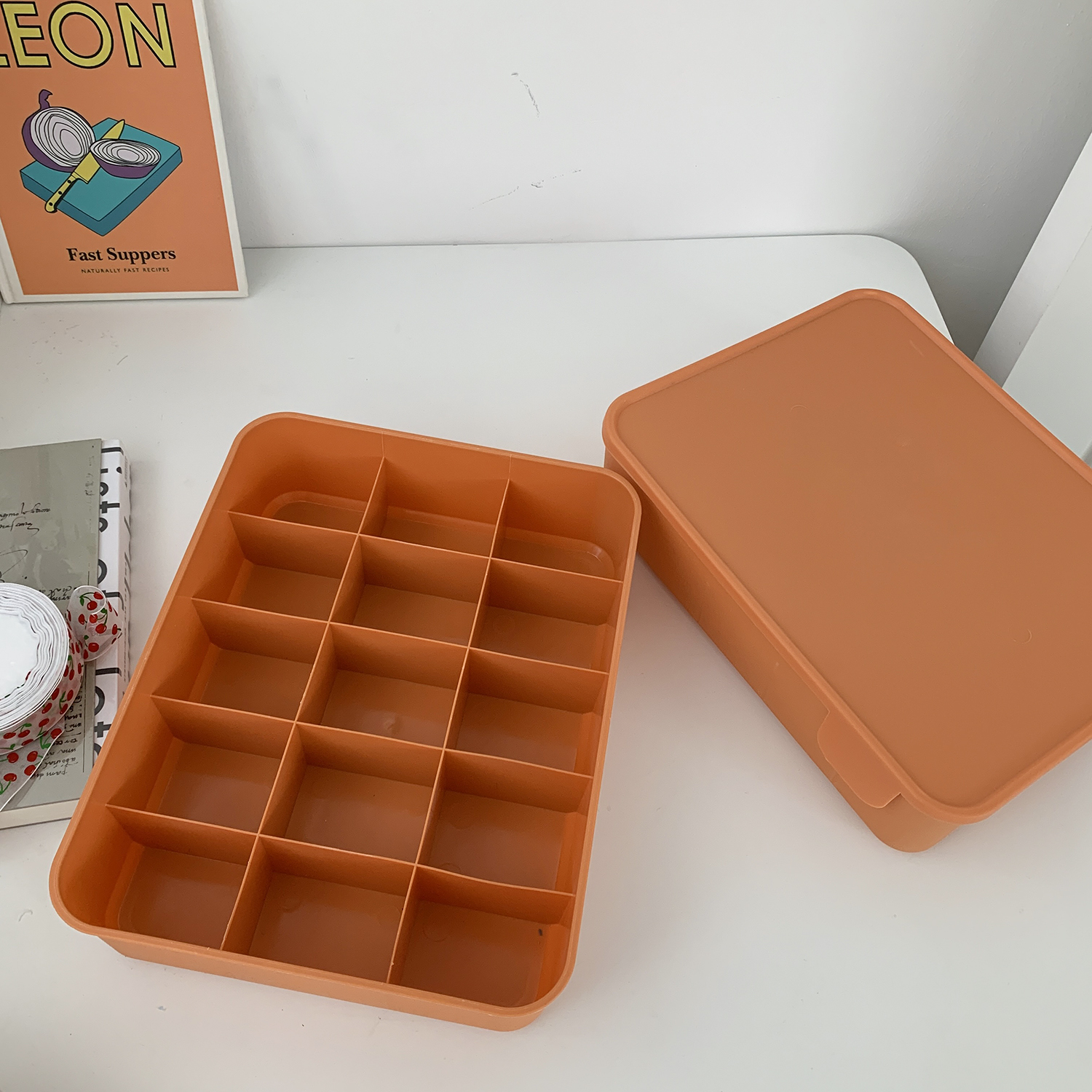 Orange Sock Box + LidXin Gang Grocery store   Solid color household  storage box Grid Socks underpants storage box Storage artifact