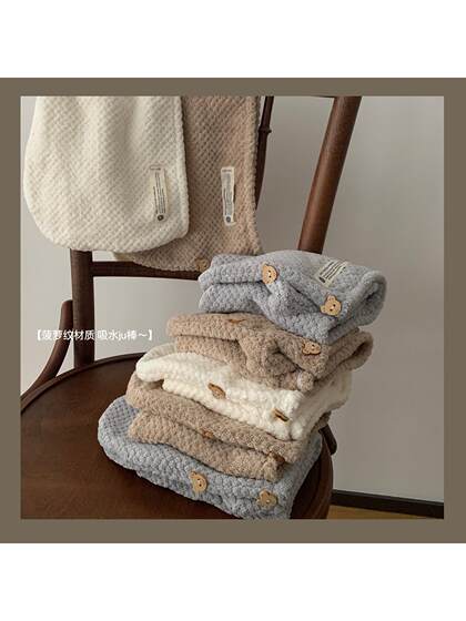 馨帮帮杂货铺双纽扣包头巾珊瑚绒浴帽网红菠萝纹吸水速干干发帽女