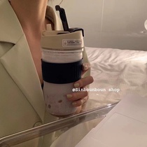 Help Grocery shop Transparent coffee cup anti - hot double drink cup with cover straw glass glass woman