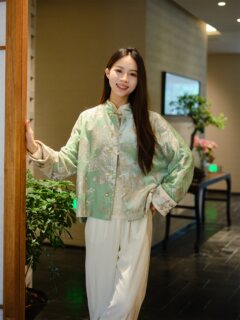 Now only this green green landscape artistic conception jacquard silk velvet quilted cotton jacket d6390