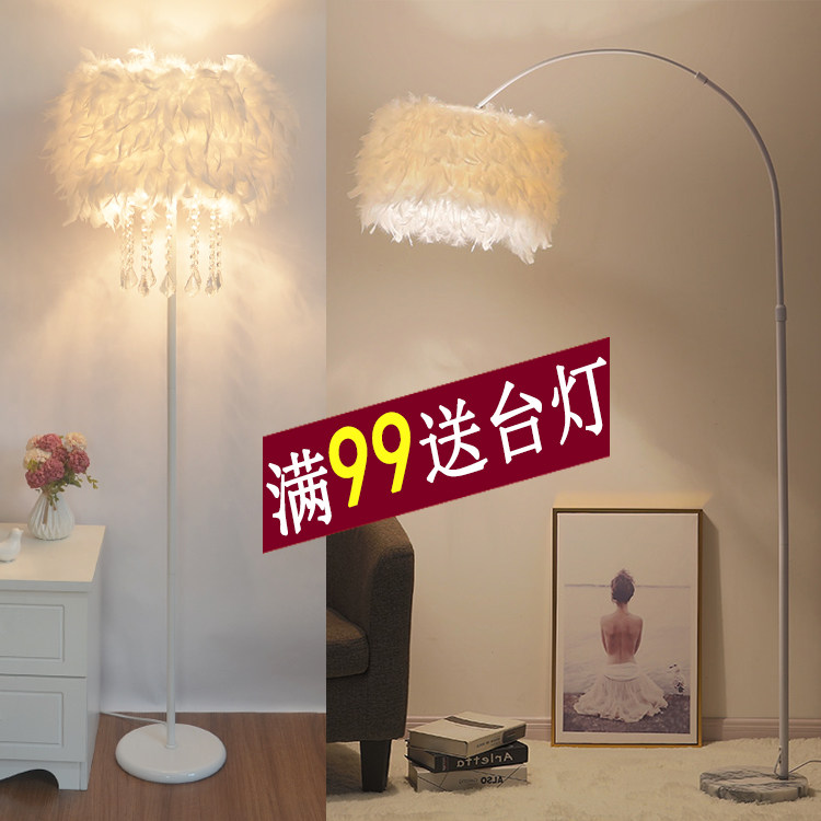 Net red ins Crystal Feather white floor lamp wedding living room study bedroom bedside lamp anchor fill light