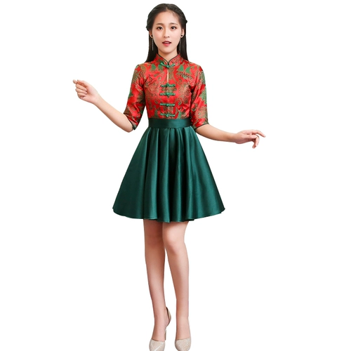 Длинное весеннее платье подружки невесты, летнее ретро вечернее платье, ципао, китайский стиль, средняя посадка