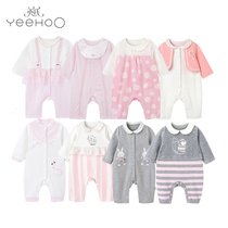 3 folded up in English spring autumn baby pure cotton clothes girl long sleeve one-piece clothes girl baby khae climbing clothes