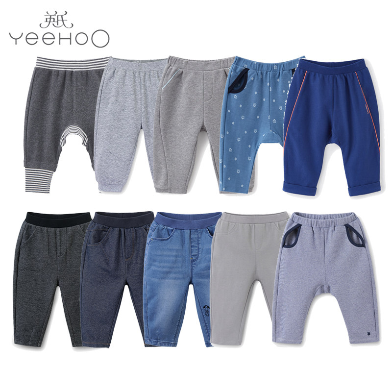 3 folded up in English spring summer style baby pants male and female baby pure cotton casual pants baby pants large PP pants