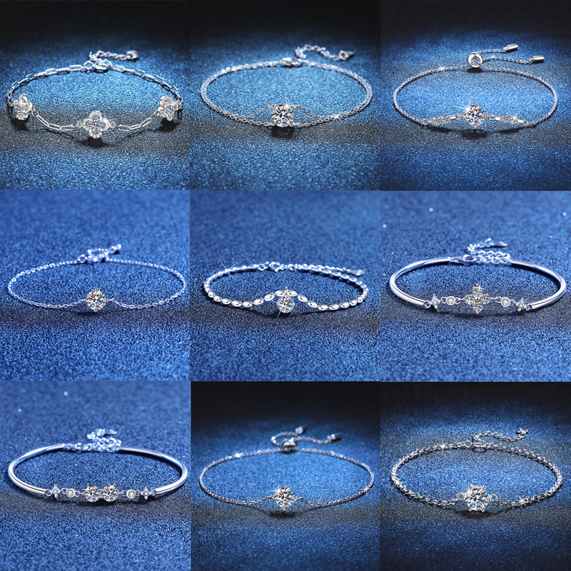 Authentic D Color Moissanite Bracelet for Women, S925 Sterling Silver, Fashionable and Simple Diamond Clover Bracelet, Birthday Gift