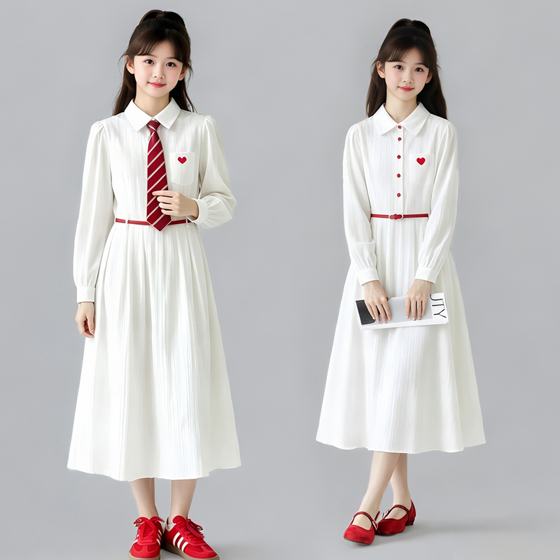 Girls' Preppy Style Shirt Dress 2026 Autumn New Model, Elegant Long-Sleeved Dress for Older Children, Waist-Cinching Student Long Dress