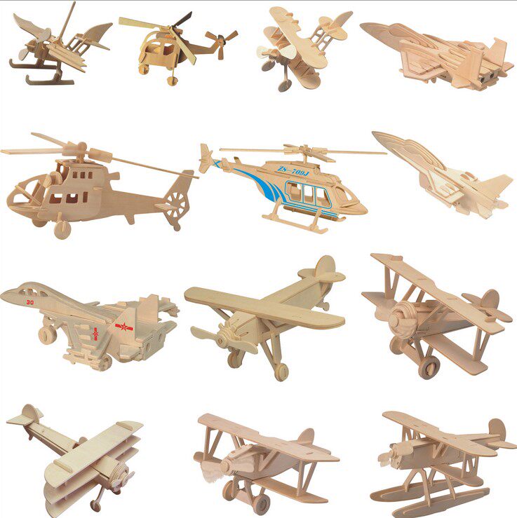 Assembled aircraft model wooden children handmade 3D stereo jigsaw puzzle puzzle toy simulation fighter model