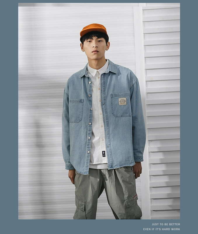 GBOY mùa xuân mới màu rắn rắn giản dị thủy triều dụng cụ denim áo khoác nam phiên bản Hàn Quốc áo khoác gió Nhật Bản - Áo khoác đôi