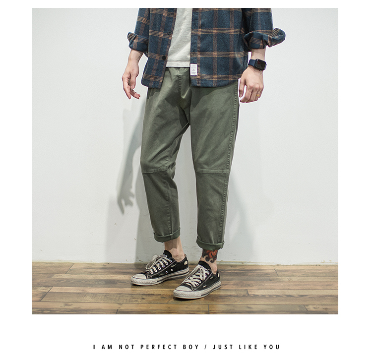 Quần mùa thu GBOY Quần âu nam xu hướng Nhật Bản đơn giản màu rắn chân lỏng lẻo thêu quần harem quần jeans nam