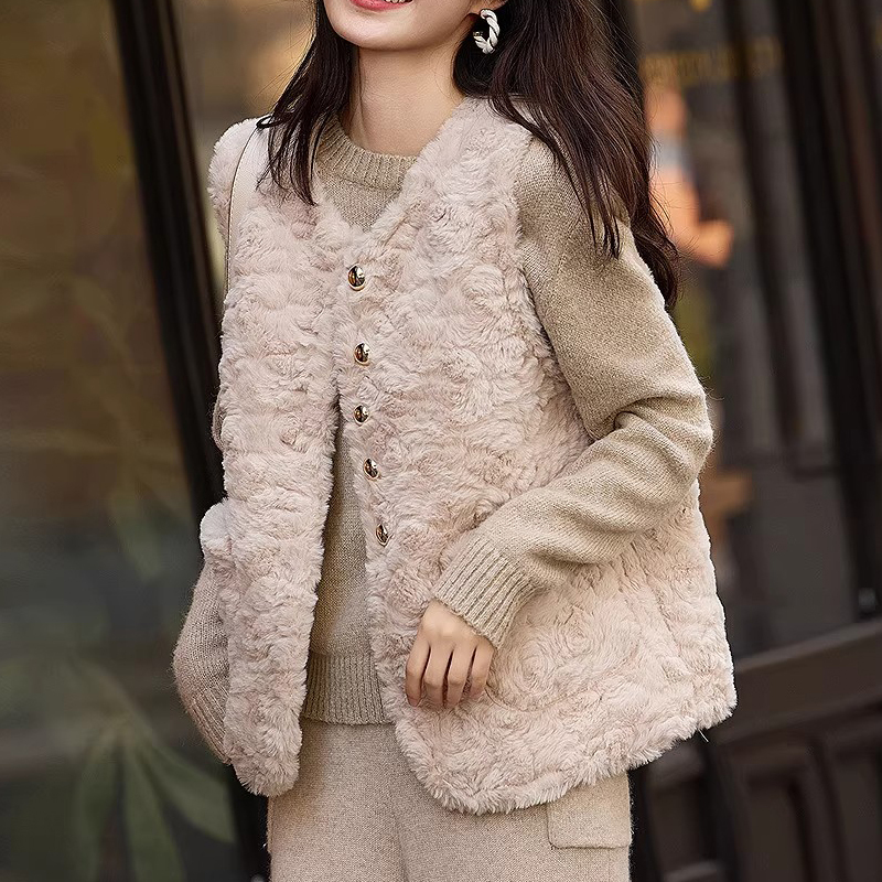 2025 Winter New Style Imitation Lamb Fur Vest Women's Chanel-Style Sleeveless Jacket Thickened Warm Vest