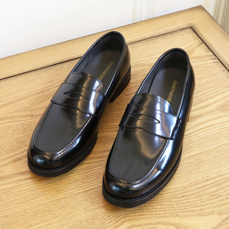 You100 British Style Round-Toe Formal Business Casual Genuine Leather Men's Slip-On Penny Loafers Shiny Leather