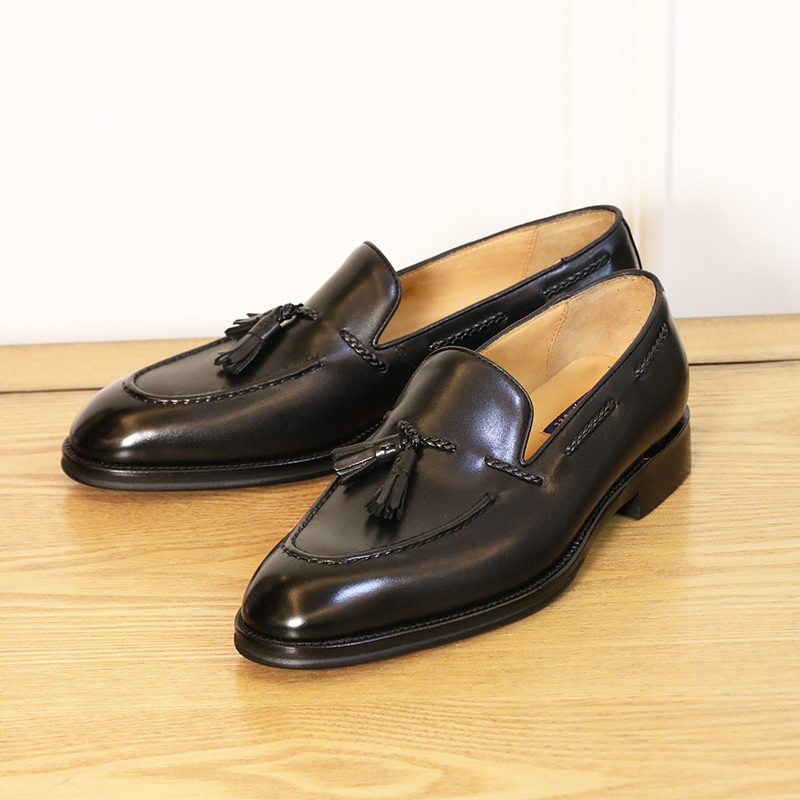 You100 British Style Trendy Men's Business Casual Handmade Woven Genuine Leather Shoes, Formal Tassel Loafers