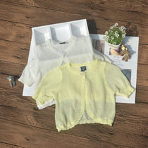 Summer thin girls knitted cardigan childrens sun protection air-conditioning shirt baby girls shawl ice silk breathable short-sleeved jacket