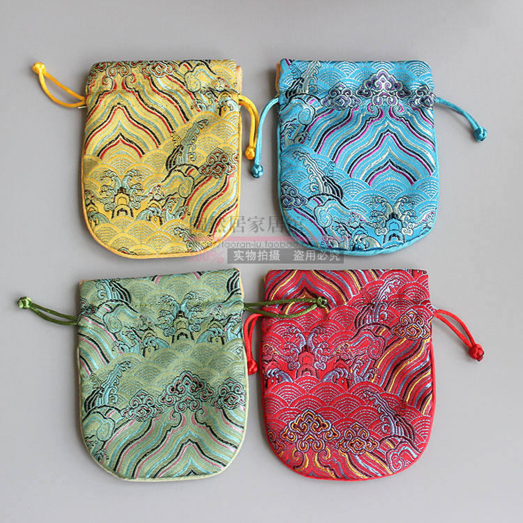 River Cliff Seawater Grain Pumping Bag China Wind Weaver Brocade Brocade Sack Cloth Bag Zero Money Bag Buddha Beads Handstring Cashier Bag Jewelry Bag