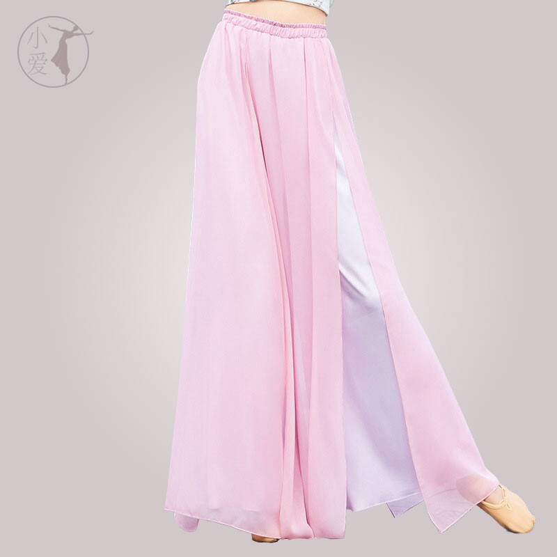 Chinese style classical dance costume Nuwa pants training dance pants black loose double-layer split wide-leg performance pants