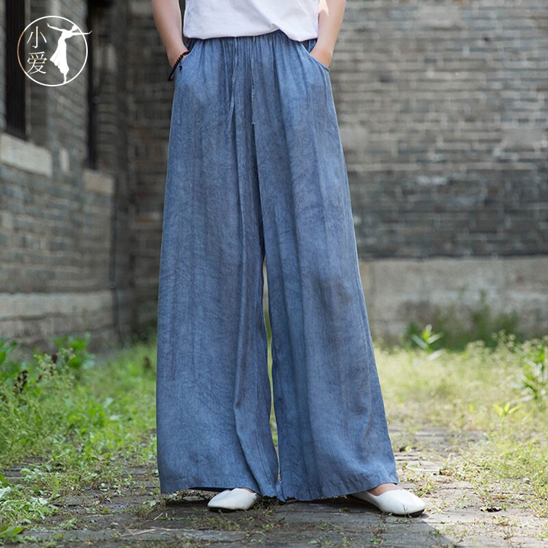 Chinese style classical dance clothing high-end dance clothing Tencel tie-dye loose literary elegant trousers modern wide-leg pants