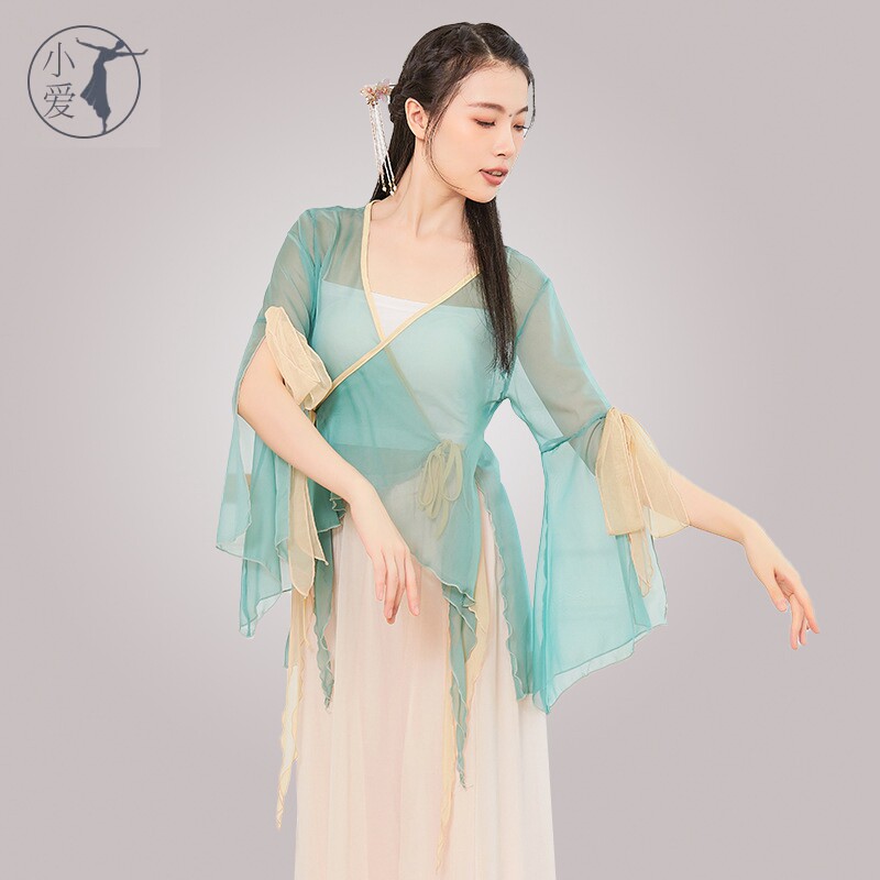 Classical dance performance clothing streamer chiffon Chinese style rhyme gauze art test Chinese style dance top light apricot