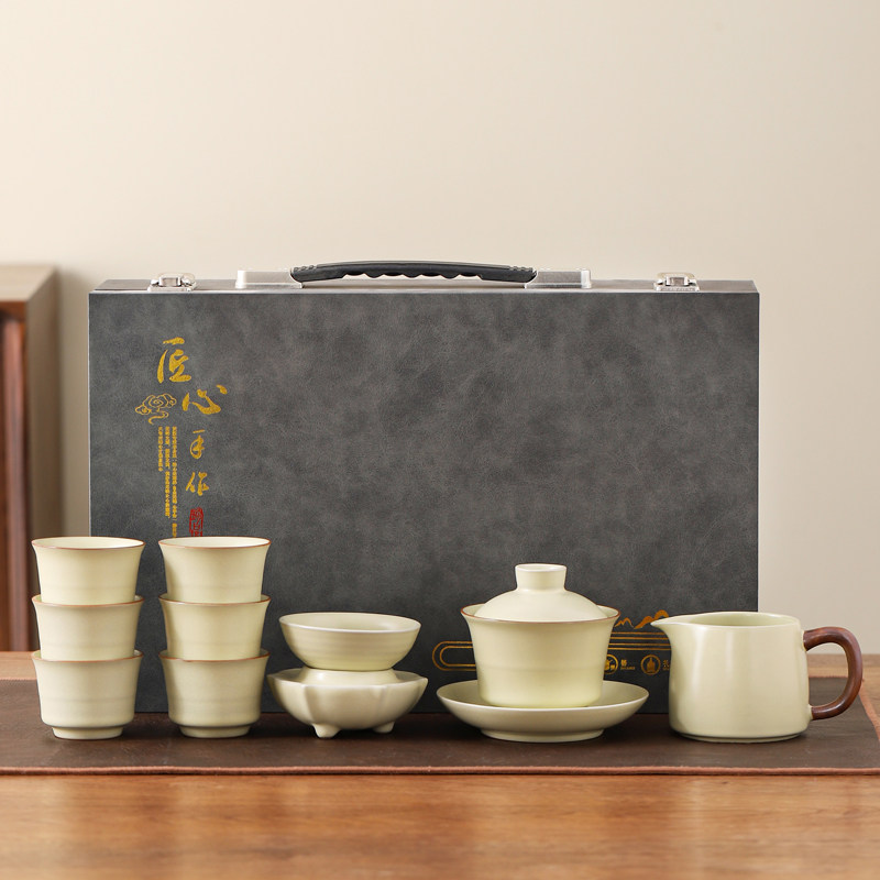 Чайный сервиз Ru Kiln Kung Fu, высококачественная подарочная коробка, корпоративные мероприятия бизнес-компании, отправка подарков вручную, индивидуальный логотип Изображение 1