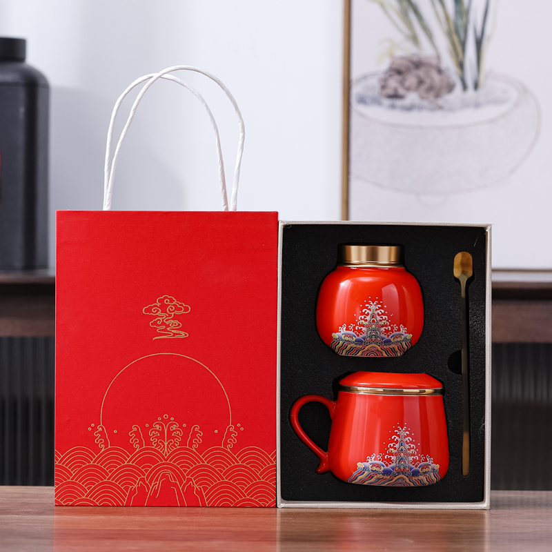 Ceramic Mark Cup With Lid Filter Home Office Tea Cup Tea Water Separation Lettering Gift Customize Logo