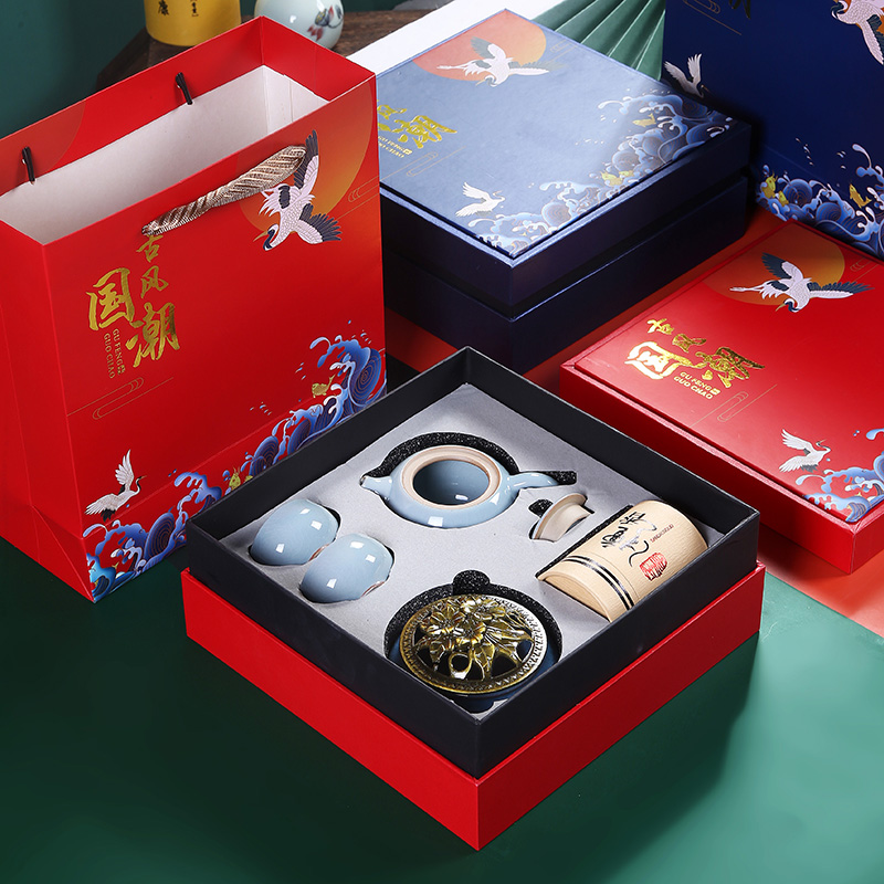 Chinese Ceramic Tea Set Gift Box Sets High Gear Gift Customisable Imprint Logo to the customer company Opening accompanied by hand