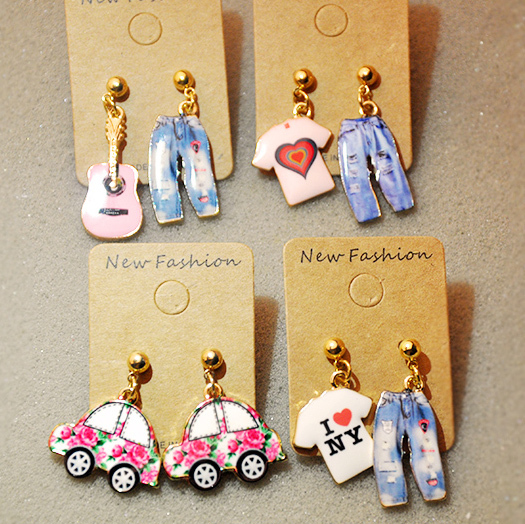 Korean Dongdaemun Artistic Style Unique Clothing T-Shirts Jeans Guitar Asymmetrical Earrings Internet Celebrity Car Earrings