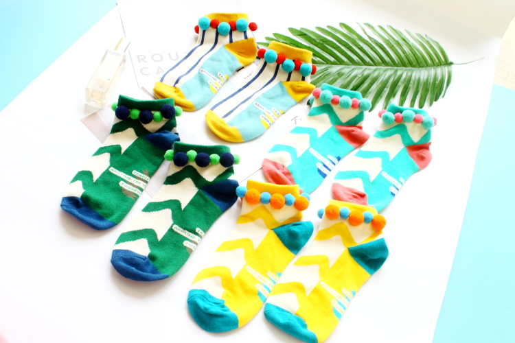 Vớ vớ vớ Hàn Quốc dễ thương vớ mùa thu và mùa đông vớ bóng ba chiều sọc cotton vớ nữ mùa xuân và mùa hè vớ phong cách retro - Vớ sợi tre tất cổ ngắn