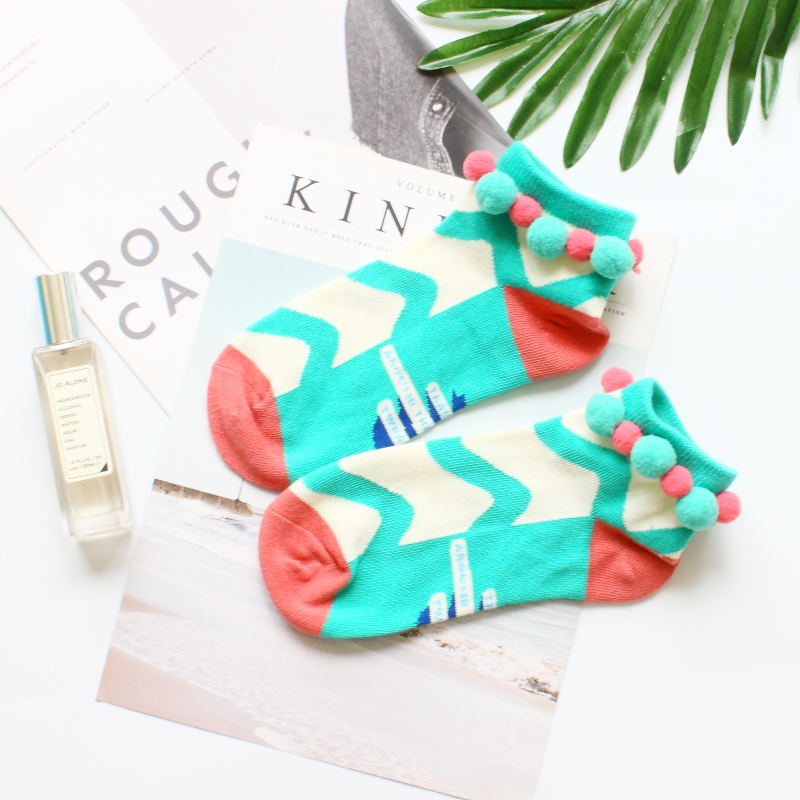 Vớ vớ vớ Hàn Quốc dễ thương vớ mùa thu và mùa đông vớ bóng ba chiều sọc cotton vớ nữ mùa xuân và mùa hè vớ phong cách retro - Vớ sợi tre tất cổ ngắn