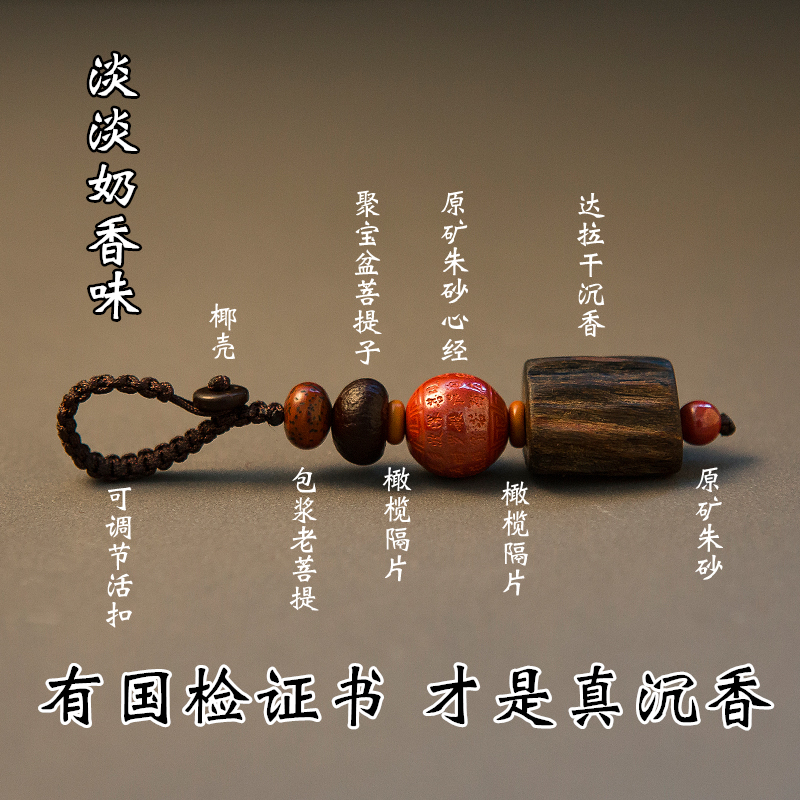 Natural Agarwood Raw Ore Cinnabar Heart Sutra High-grade Ping An Car Key Chain Chain Pendant Decorative Gifts Men and Women