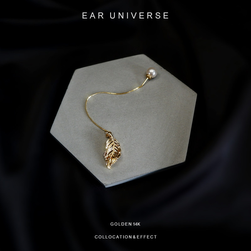 Ear Woo Independent Design Gold Greece Leaves Pearl Advanced Sensation Hand Earrings 925 Wallet Gold Ear Necklace
