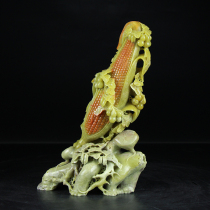 Shi Junzhai Qingtian stone carving boutique ornaments two color red flower corn harvest year gold Jade Mansion hand carved collection