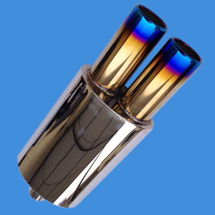 Automotive Stainless Steel Retrofit Double Pipe 76 Curled Double Out Titanium Blue Tailpipe Flat Drum Straight Drain Pipe Taildrum Retrofit