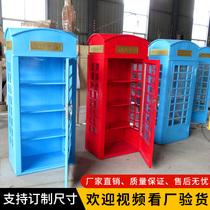 Custom 1 2-2 5 meters high London phone booth bookcase window props decoration model with glass display cabinet