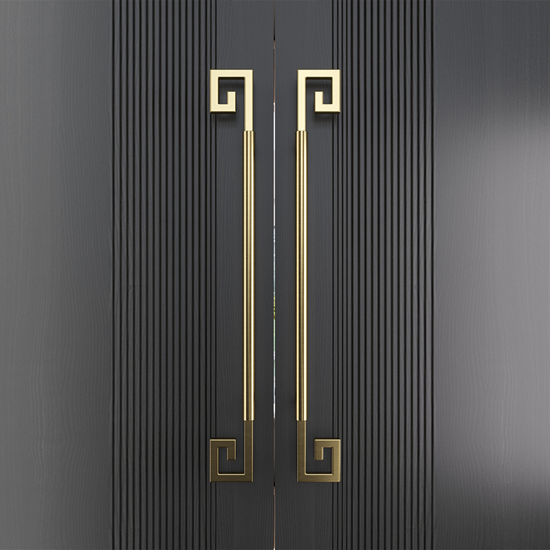 New Chinese style rose gold glass door handle stainless steel golden big handle hotel box black solid wood door handle