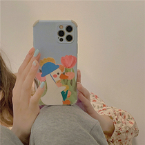 iphone13 cute cartoon duck flowers 1211promax mobile phone shell x silicone 78plus female xr soft SE2