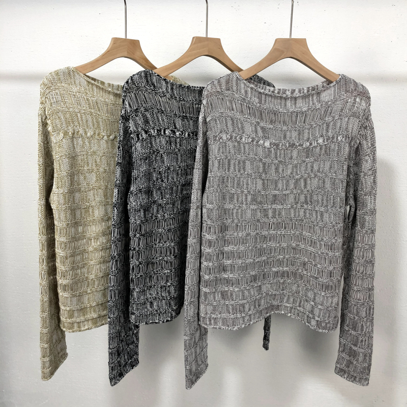 Round Neck Korean Style High-End Loose and Versatile Paper Yarn Slimming Hollow Sweater for Women, Cotton and Linen Breathable Knitwear for Spring and Summer