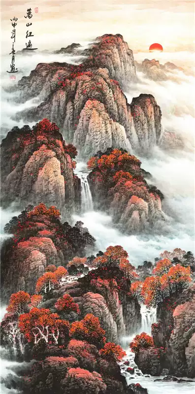 山水风景国画喷绘三尺四尺新中式装饰画未装裱宣纸画芯白底山水图