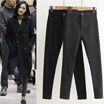 Sandro Moscoloni plus velvet jeans womens 2021 spring and autumn new star with the same stretch pencil pants tide