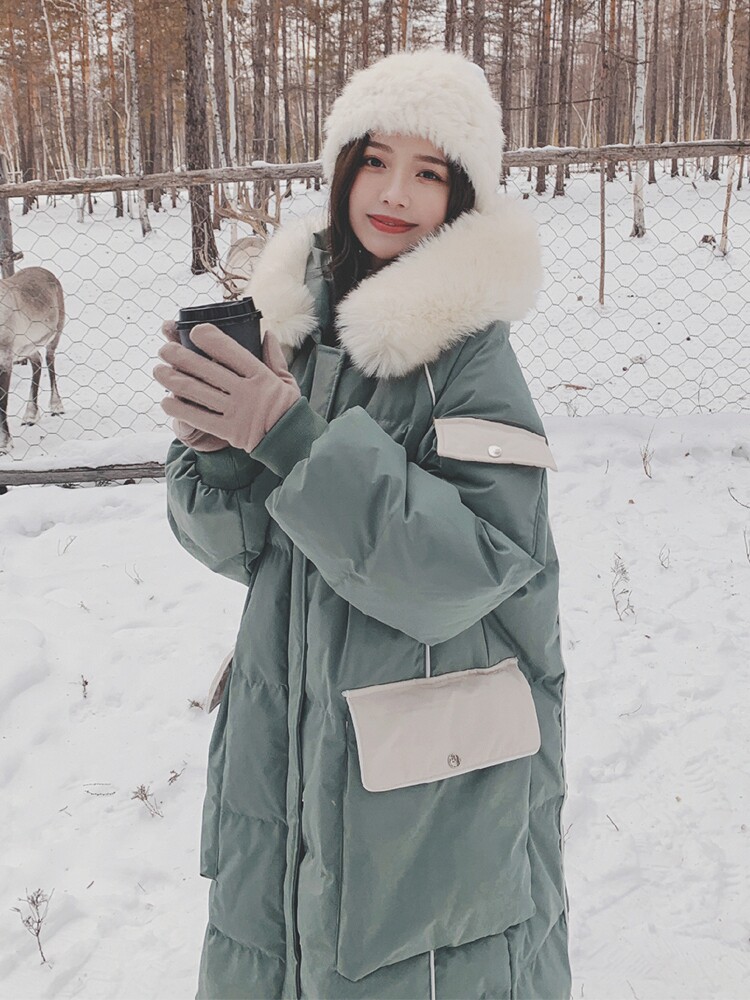 Sandro Moscoloni Green cotton clothes Women in the middle of winter 2021 new loose even hat bread